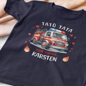 Camiseta de cumpleaños de bomberos, camiseta de cumpleaños personalizada con nombre y camión de bomberos para niños, camiseta tatütata para niños y niñas