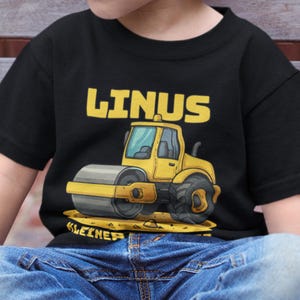 Camiseta de cumpleaños con rodillo de obra, camiseta personalizada con nombre, motivo de excavadora niños 2-6 años, regalo niño, camiseta bulldozer