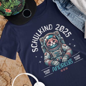T-shirt inscription école spatiale 2025, t-shirt adieu rentrée garderie, au revoir maternelle premier jour d'école t-shirt chat astronaute avec nom