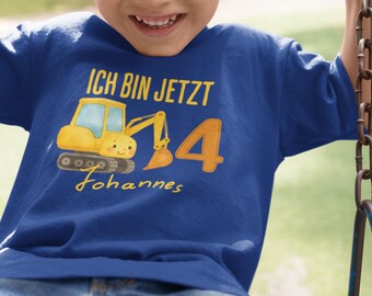 Bagger Geburtstagsshirt mit Zahl, ich bin jetzt 3–6 Jahre, personalisiertes Baustellen Shirt mit Namen, Kinder Geschenk, Jungen Bio T-Shirt