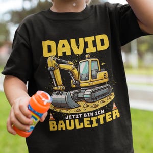 Camiseta infantil personalizada excavadora, camiseta de director de obra con estampado, vehículo de construcción amarillo, regalos de conductor de excavadora, camiseta de niño con nombre