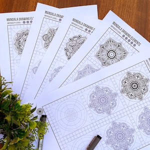 Mandala Practice Sheets SET OF 5, Mandala templates , Digital Downloads, Mandala Digital Downloads, Mandala Pattern Templates, Learn Mandala