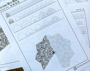 5 Mandala Pattern Sheets With Mandala Template, Mandala Practice Sheets, Digital Downloads, Mandala Digital Downloads,Mandala Pattern wowart