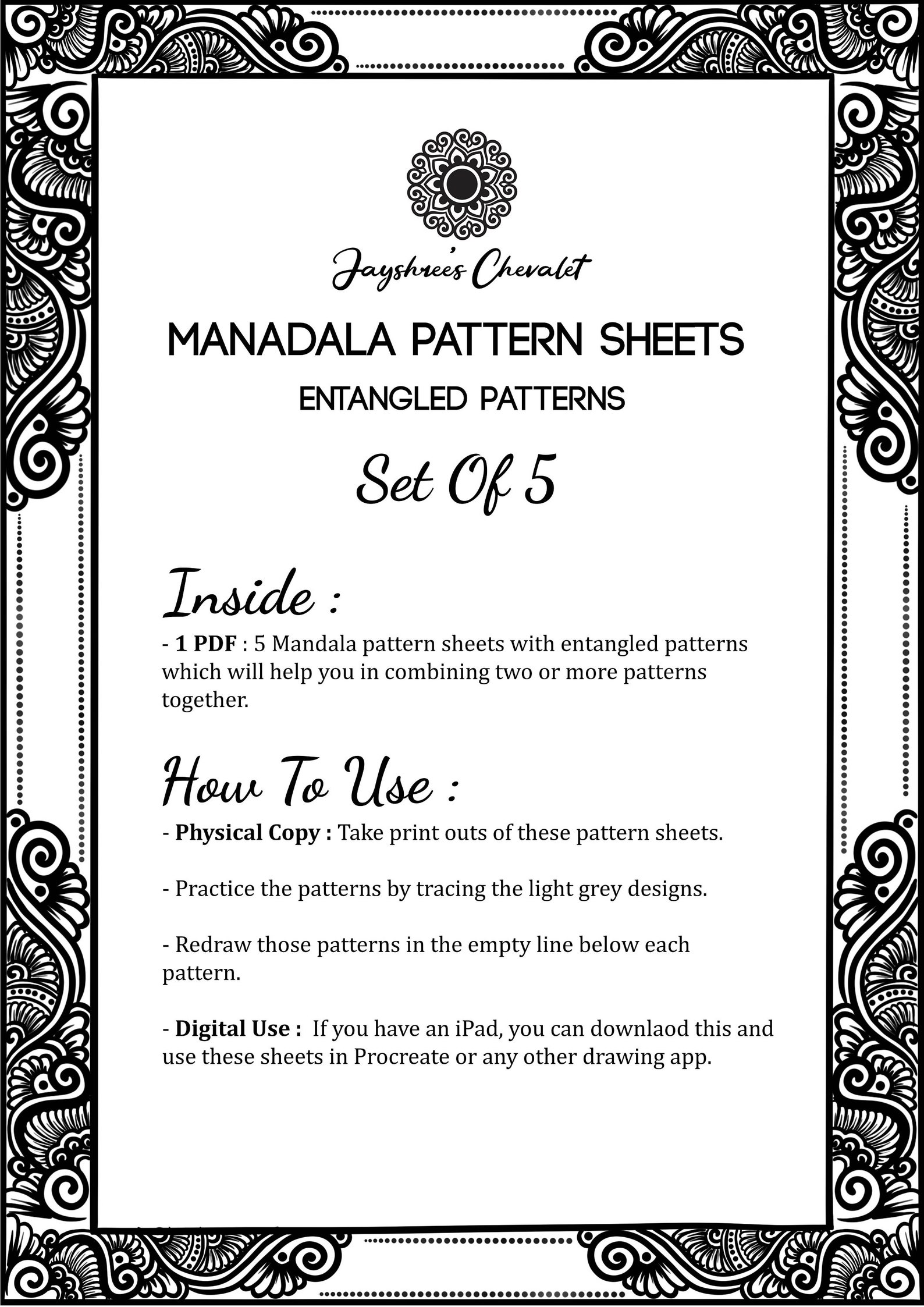 Mandala Pattern Sheets 5 Mandala Practice Sheets Mandala Etsy