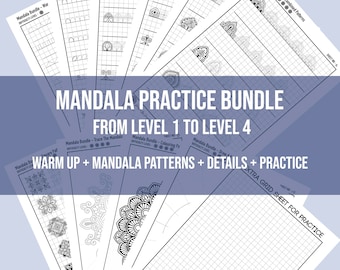 Mandala Practice Bundle - Beginner, Mandala Practice Sheets,Mandala Template, Mandala Digital Downloads,Mandala Pattern Templates, Mandala
