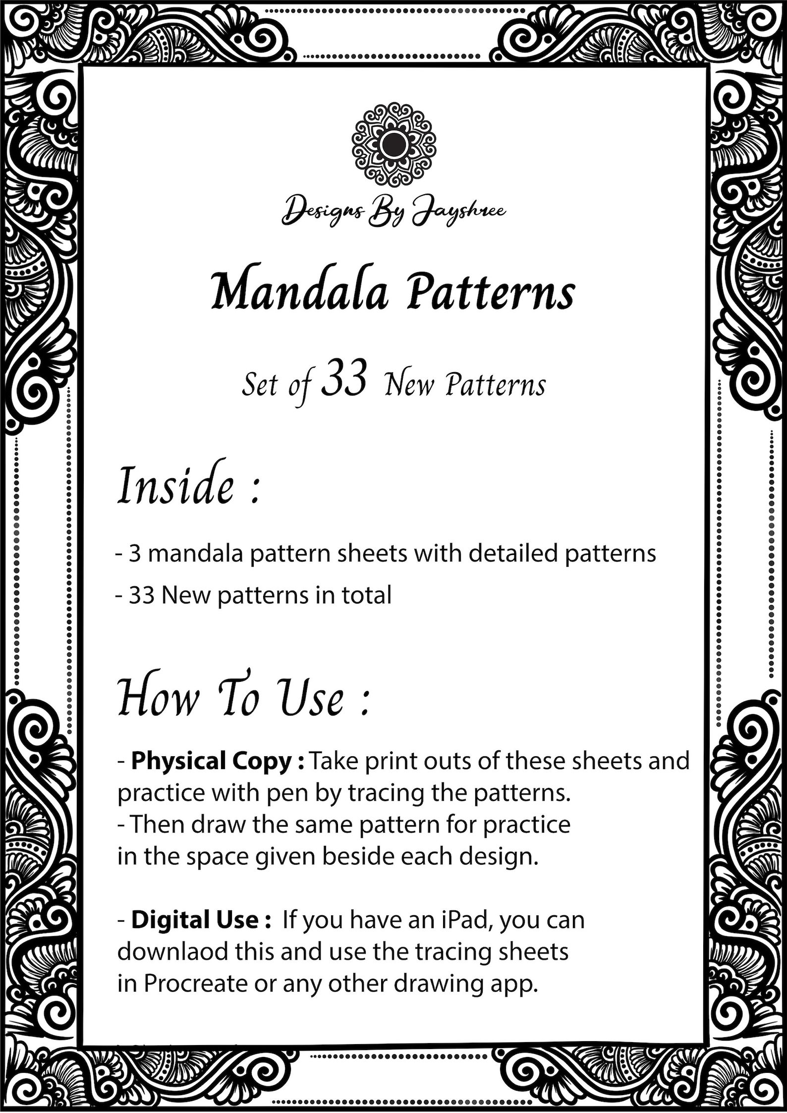 Mandala Pattern Sheets- 33 Patterns, Mandala Practice Sheets,digital ...