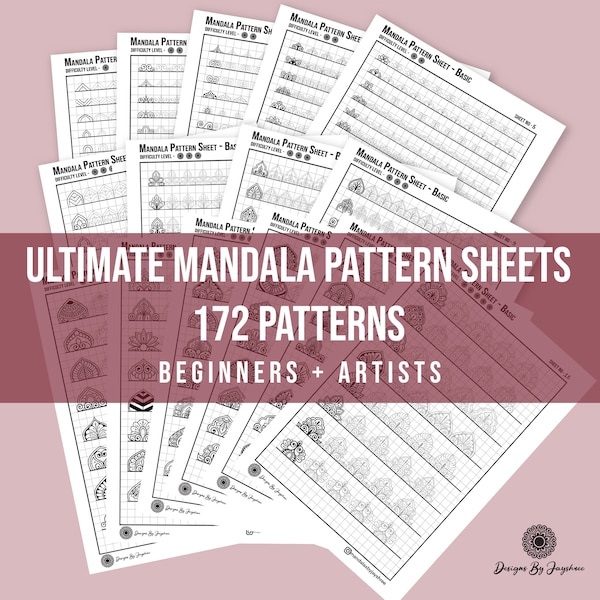 Mandala Pattern Sheets- 172 Patterns for beginners and artists Mandala Practice Sheets, Mandala Digital Downloads,Mandala Pattern Templates