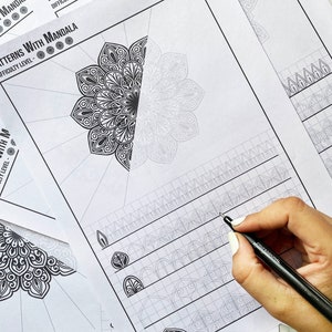 Foglio di esercitazione Mandala con modelli SET DI 5, Fogli di pratica Mandala, Download digitali, Download digitali Mandala, Modello Mandala