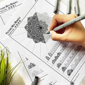 Mandala Pattern Sheets With Mandala BASIC SET OF 5, Mandala Practice Sheets, Digital Downloads, Mandala Digital Downloads, Mandala Pattern