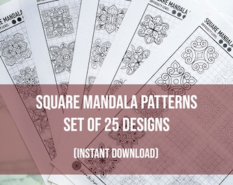 Square Mandala Pattern Sheets- 25 , Mandala Practice Sheets,Digital Downloads,Mandala Digital Downloads,Mandala Pattern Templates, Mandala