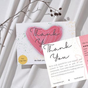 Gebruiksvriendelijke bewerkbare sjabloon voor zakelijke bedankkaarten voor kleine bedrijven, digitaal product, gratis Canva-account, girly-girl esthetiek