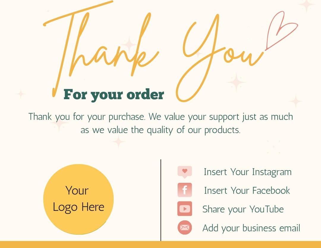 Editable Thank You for Your Order Template, Easy to Use, Instant ...