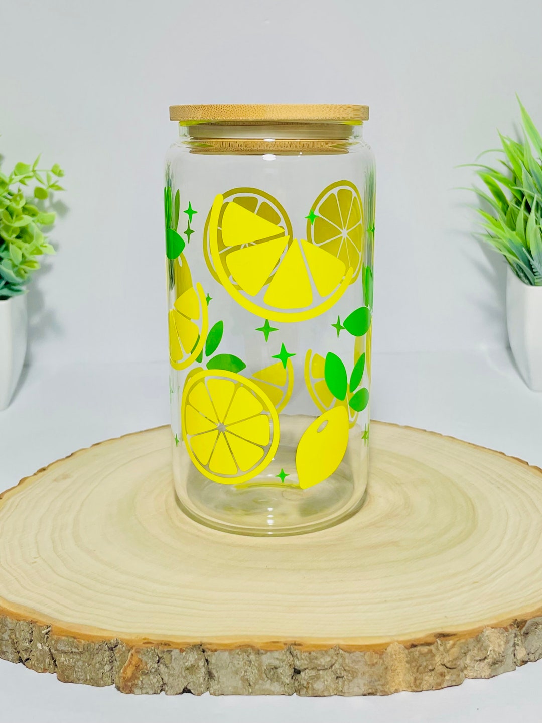 Iced Coffee Cup Lemonade Glass Cup Custom Can Glass With Lid Etsy