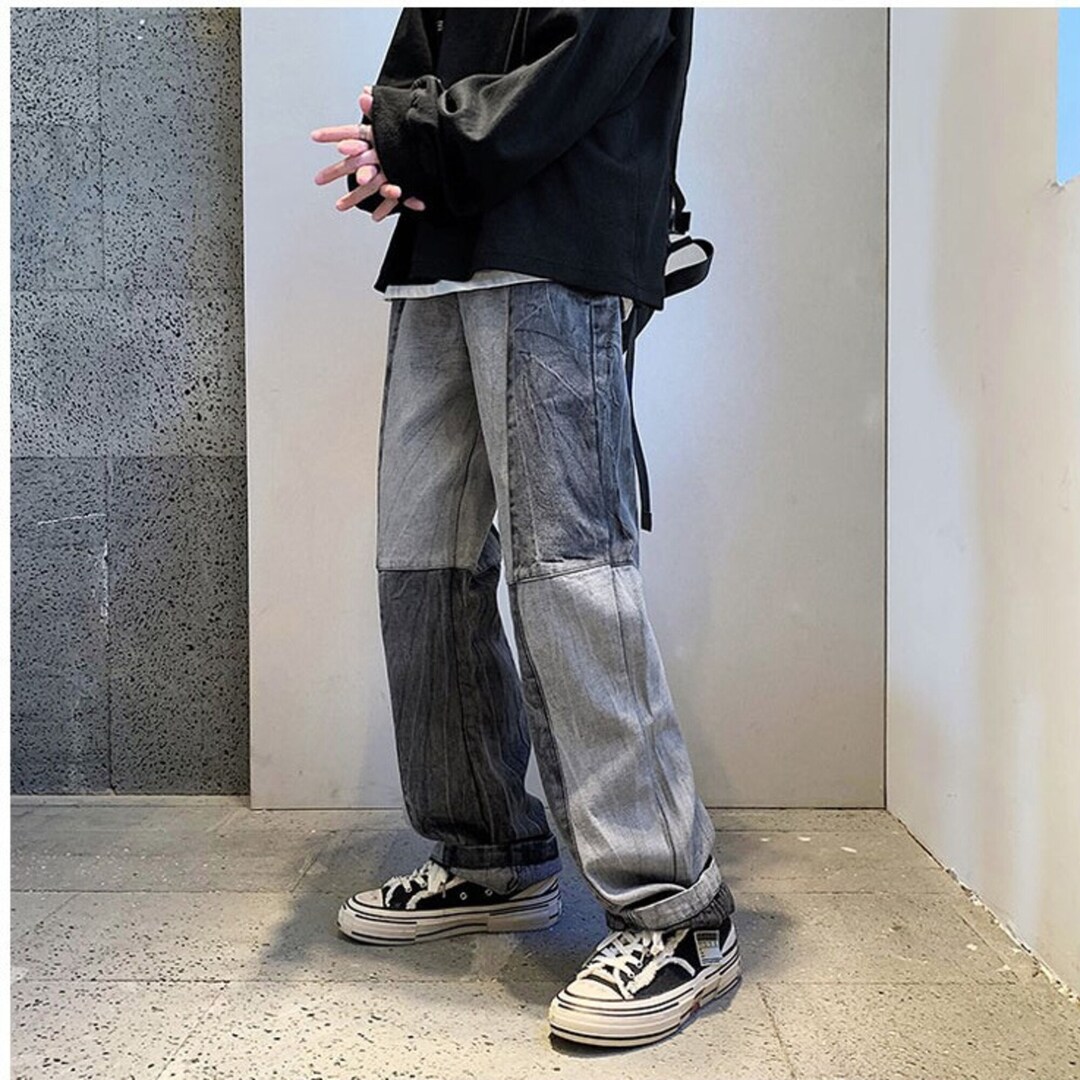 Korean Style Fashion Men's Denim Wide-leg Pants 2021 New - Etsy