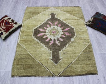Hand-woven doormat from the Kars region of Anatolia: Vintage Brown-Beige Small Rug 3.1'X3.8'
