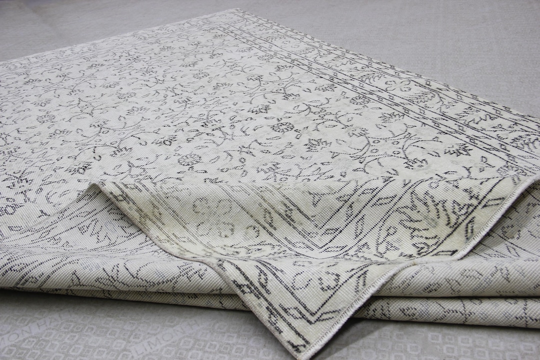 Neutral Turkish Handwoven Rug: 6'X10' Wool & Cotton Faded Color Bedroom ...