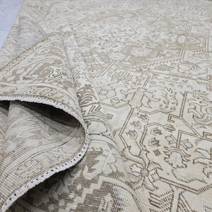 Oversized Neutral Turkish Oushak Rug: 9.3&#39;x12.4&#39;, Faded Pastel, Wool & Cotton
