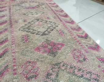 Handmade Wool Cotton Door Mat: Vintage Turkish Anatolian Rug (1.48'X2.89')