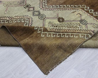 Liten turkisk brun matta, 1,2 x 1,8 m: Oushak köksmatta, vintage entrématta