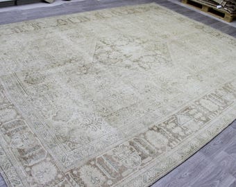 Handgemaakt Turks vintage vloerkleed: Neutraal Turks wol-katoen (2,85 m x 3,78 m)
