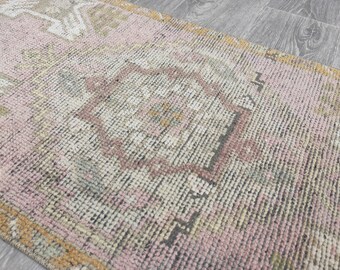 Vintage Turkish Rug: Rose Brown Wool-Cotton Hallway Mat (1.6'X3.1')