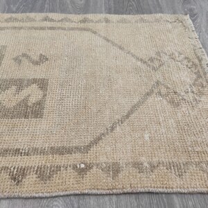 Vintage Turkish Wool Door Mat: Brown Beige Hallway Rug (1.51&#39;X3.15&#39;)