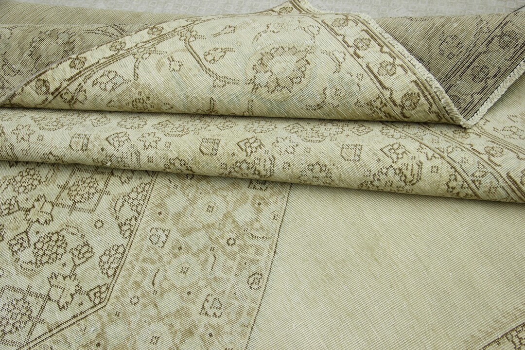 Vintage Neutral Turkish Medium Rug: 9.2'X12.1' Floral Motif Anatolian ...