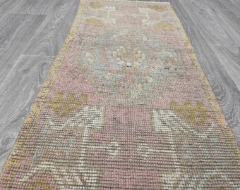 Vintage Small Turkish Bath Rug: Handmade Wool Cotton Door Mat
