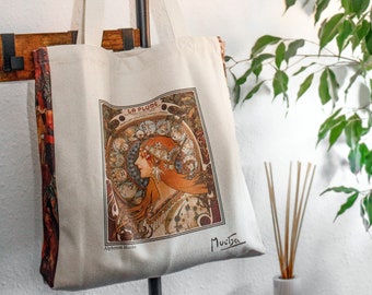 Natural Art Nouveau Design Cotton Canvas Tote Bag with Zipper and Inner Pocket Tote Bag (La Plume)