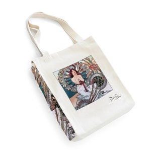 Natural design tote bag with Art Nouveau motif made of cotton canvas with zipper and inner pocket Tote Bag (Monte Carlo)