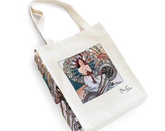 Natural design tote bag with Art Nouveau motif made of cotton canvas with zipper and inside pocket Tote Bag (Monte Carlo)
