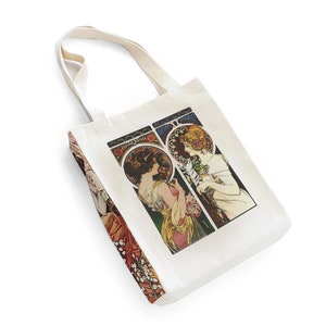 Natural Art Nouveau Design Cotton Canvas Tote Bag with Zipper and Inner Pocket Tote Bag (Flower & Feather)