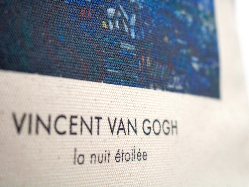 Natural design tote bag with art motif made of cotton canvas with zip and inner pocket tote bag Van Gogh La nuit image 2