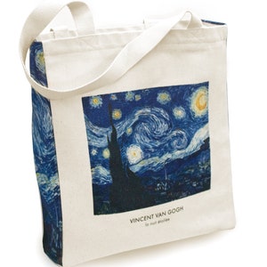 Natural design tote bag with art motif made of cotton canvas with zip and inner pocket tote bag Van Gogh La nuit image 1