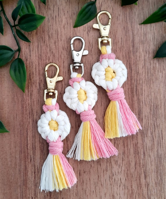 Sunflower Keychain Daisy Keychain Macrame Keychains Macrame
