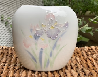Vintage Porcelain Otagiri Iris Garden Oval Vase