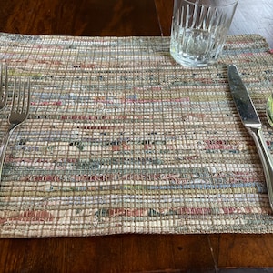 Unique,  handwoven placemats, ivory cotton upcycled table mats, eco friendly, washable,  housewarming gift, table decor, priced individually