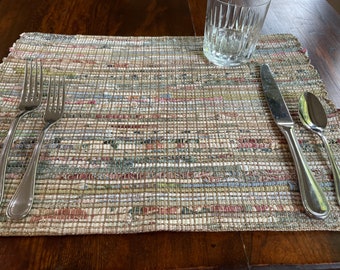 Unique,  handwoven placemats, ivory cotton upcycled table mats, eco friendly, washable,  housewarming gift, table decor, one mat for 35 CDN