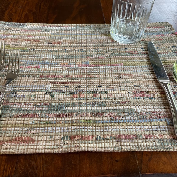 Unique,  handwoven placemats, ivory cotton upcycled table mats, eco friendly, washable,  housewarming gift, table decor, one mat for 35 CDN