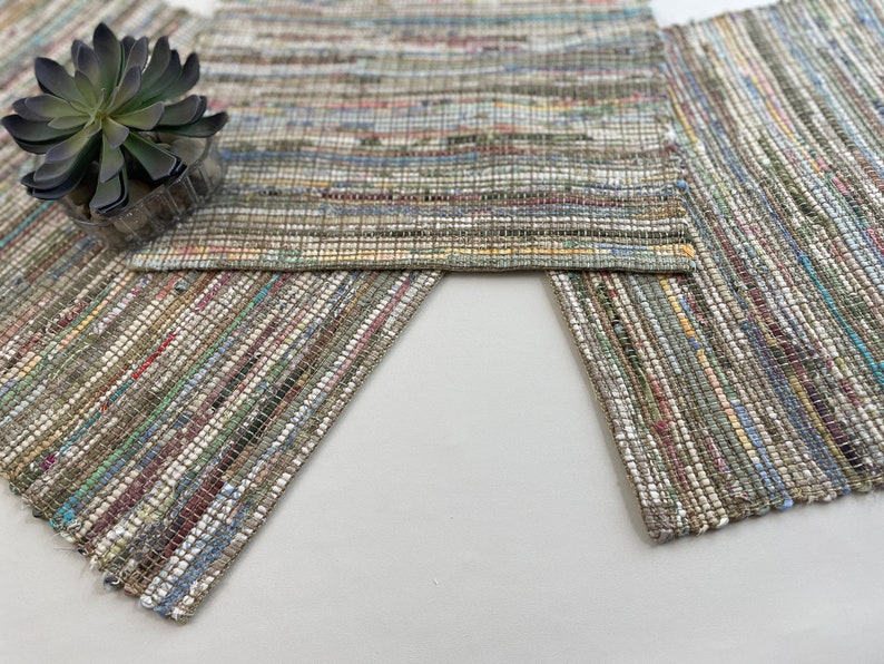 Unique table runners, handwoven runners, ivory cotton upcycled, eco friendly, washable, housewarming gift, table decor,warm earth tones image 7