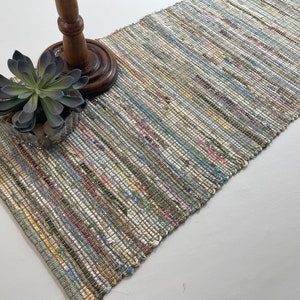 Unique table runners, handwoven runners, ivory cotton upcycled, eco friendly, washable, housewarming gift, table decor,warm earth tones image 1