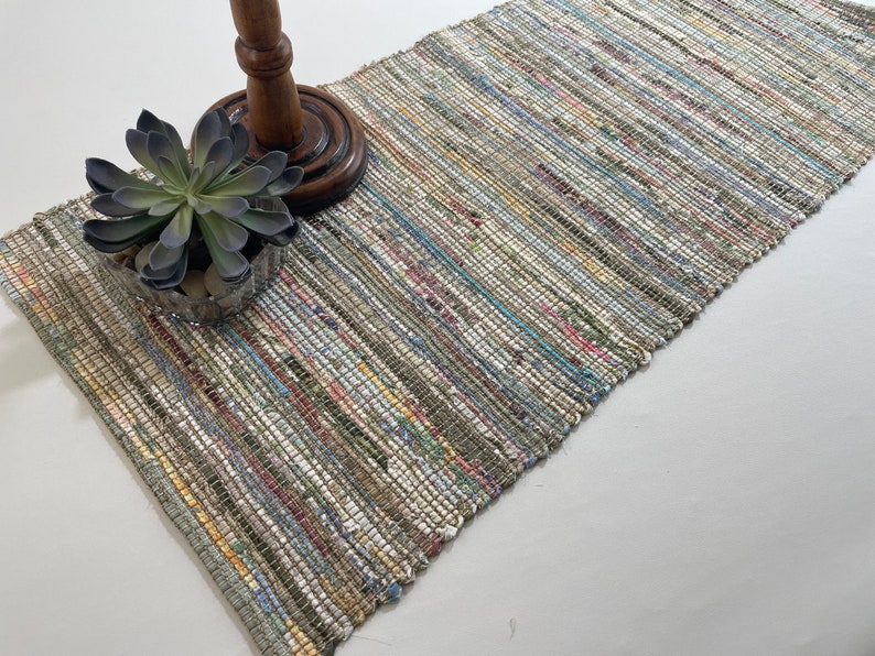 Unique table runners, handwoven runners, ivory cotton upcycled, eco friendly, washable, housewarming gift, table decor,warm earth tones image 1