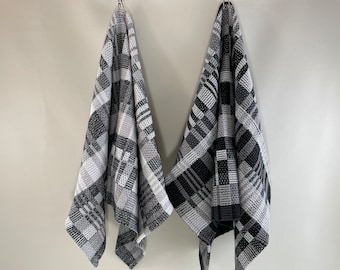 Serviette tissée à la main, torchon en coton, noir gris blanc, cadeau de cuisine unique, cadeau de chef, cadeau pour elle et lui, chemin de table, cadeau d'hôtesse, cadeau de maman