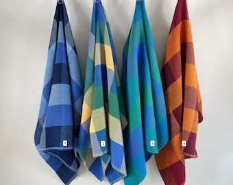 Handwoven towel, cotton tea towel, blue yellow orange green, unique kitchen gift, chef gift, gift for men, hostess gift, kitchen decor