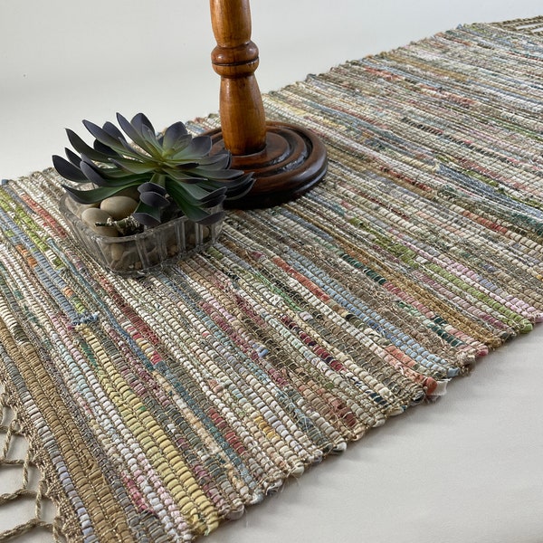 Unique table runners,  handwoven runners, ivory cotton upcycled, eco friendly, washable,  housewarming gift, table decor,
