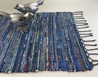 Unique table runners,  handwoven runners, blue cotton upcycled, eco friendly, washable,  housewarming gift, table decor, Christmas gift