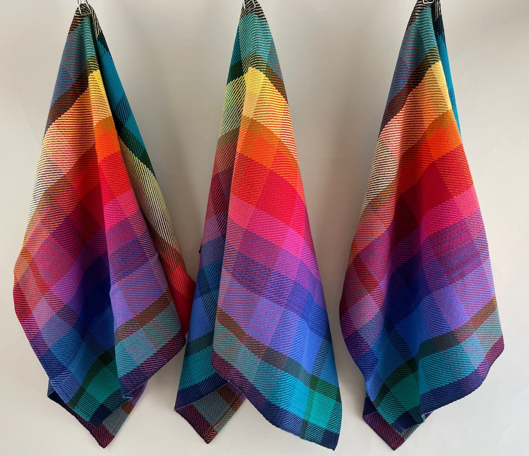 Handwoven Towel, Cotton Tea Towel, Red Blue Yellow, Unique Kitchen Gift