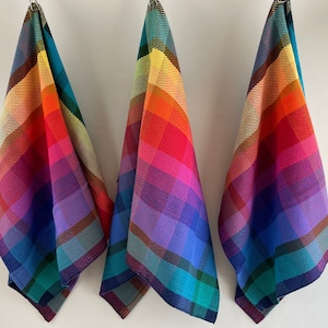 Handwoven towel, cotton tea towel, red blue yellow, unique kitchen gift, patio decor, housewarming gift, chef towel, bridal shower gift