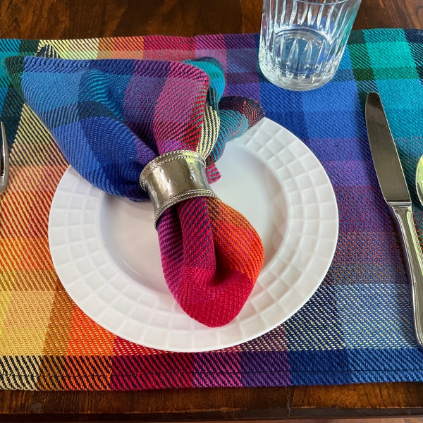 handwoven placemats, cotton table mats, unique table decor, colourful placemats, blue red green yellow, gift for her, priced each