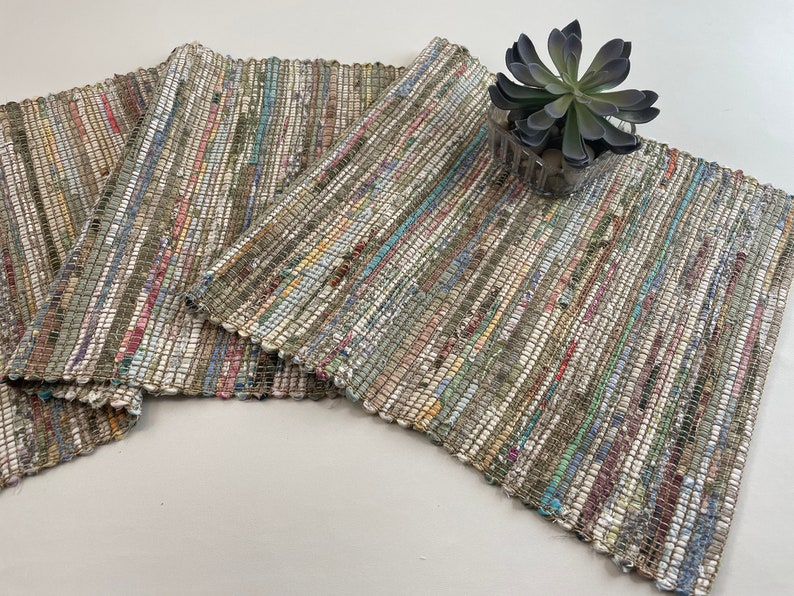 Unique table runners, handwoven runners, ivory cotton upcycled, eco friendly, washable, housewarming gift, table decor,warm earth tones image 2